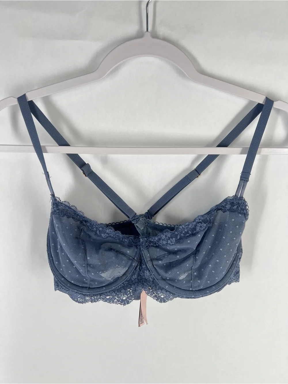 Victoria’s Secret Dream Angels Blue Swiss Dot Lace Underwire Bra 38C